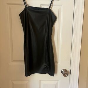 H&M Black Faux Leather Mini Slip Dress